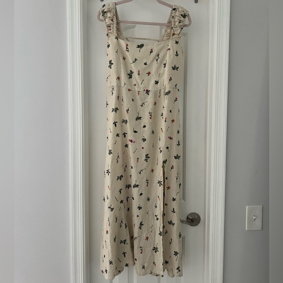 ZARA Embroidered Neutral Floral Linen Dress size Large - Picture 2 of 7
